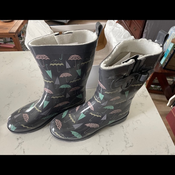 NEW Capelli "Shiny Umbrella Day" mid-calf rubber Rain Boot w/ cozy lining Size 8 - Picture 10 of 11